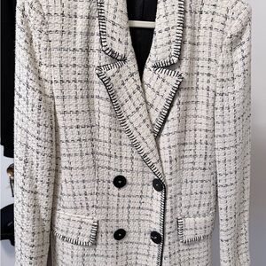 Zara Women's Tweed Blazer - Cream and Black